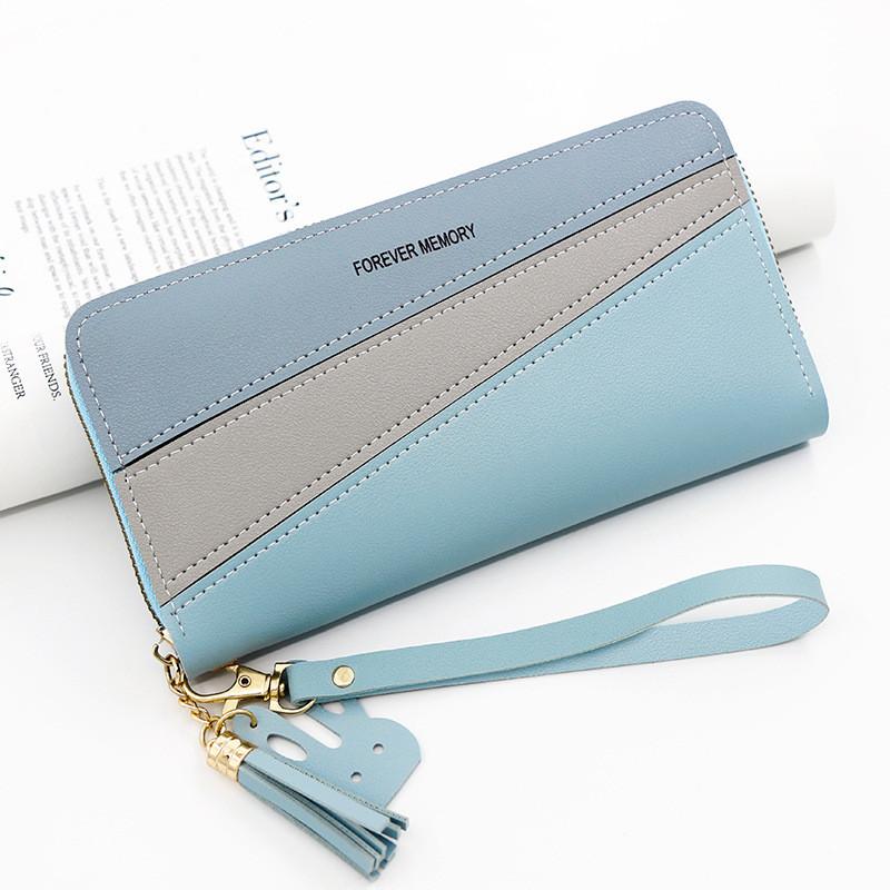 Minimalist Long Wallet For Women With Pu Material And Color Blocking Design For Daily Use