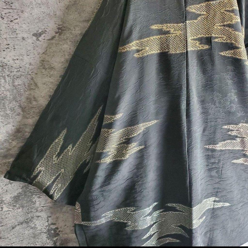 Used Vintage Kimono Haori Japanese Pattern Black Japanese Mode Cardigan Old Clothes