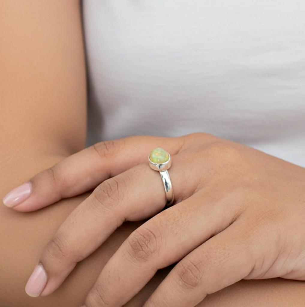 Minimalist Opal Statement Ring, 925 Sterling Silver, Handmade Oval Cut Boho Ring, Promise Ring for Her