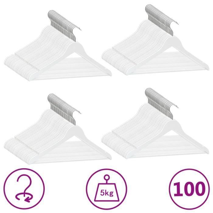 Cintres antidérapants - vidaXL - 100 pcs - Bois dur - Blanc - Design contemporain