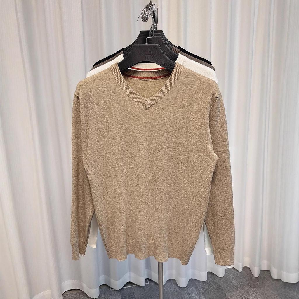 Men's Trendy Solid Color V-Neck Wool Sweater for Autumn/Winter - Base Layer Casual Knit Pullover
