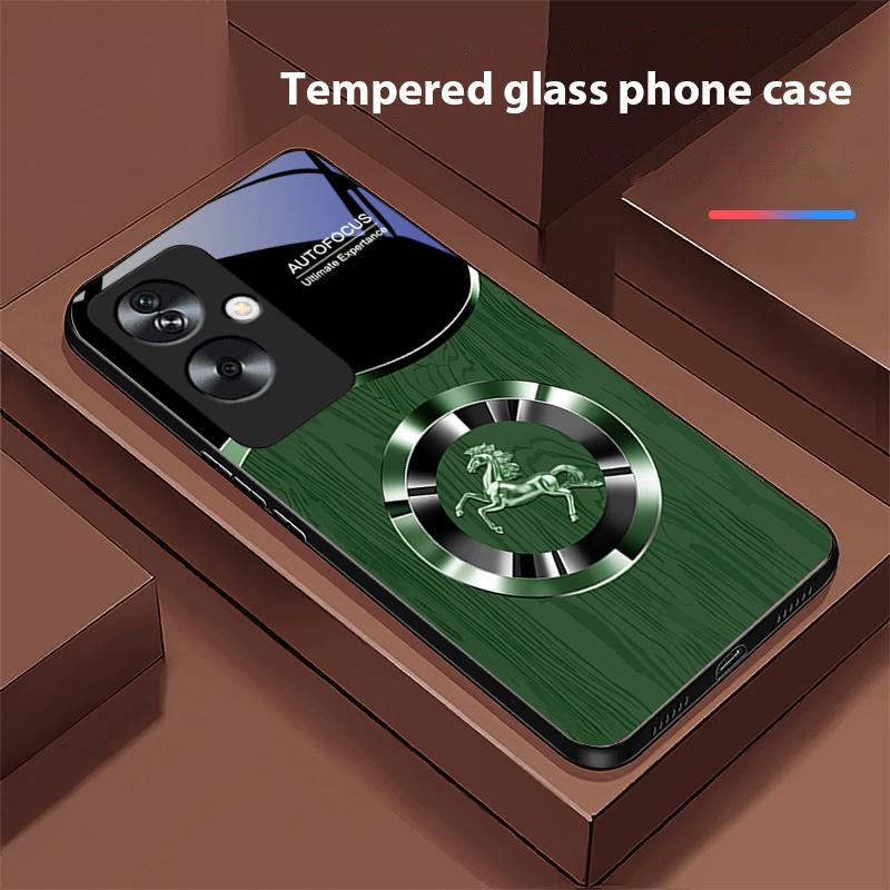 Wood Grain Horse Blue For Oppo A79 5G 58 78 74 60 4G Reno 11F Realme GT 6 11 Note 50 10 C55 X2 Tempered Glass Black Phone Case