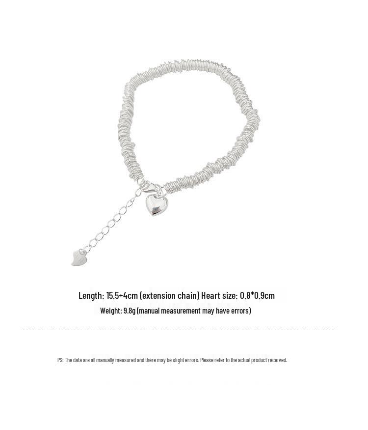 Glossy Heart Circle Bracelet - Women's Retro Luxury Silver Jewelry