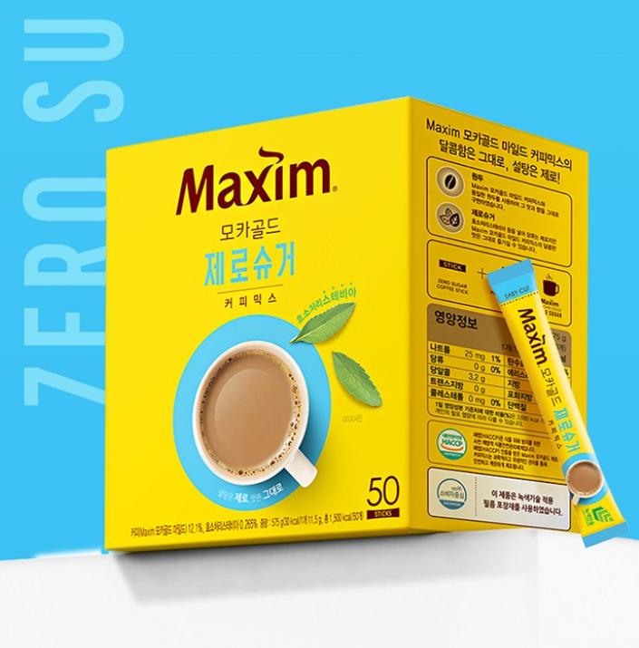 Maxim Mocha Gold Zero Sugar – 50 Sticks | Korean 3-in-1 Coffee Mix | No Sugar, Full Flavor