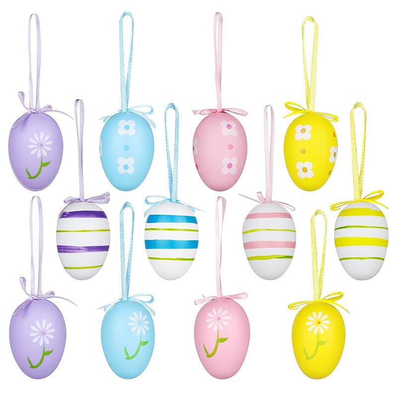 24Pcs Plastic Easter Eggs Hanging Ornament Easter Tree Basket Colorful Eggs Decoration Happy Easter Party Kids Gift Home Decor