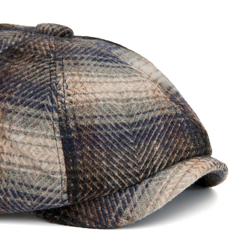 Autumn Winter Tie-Dyed Cap Men's British Newsboy Cap Warm Beret Plaid Octagonal Cap