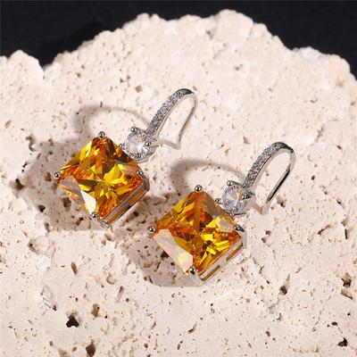 Huitan Gorgeous Princess Cut Yellow Cubic Zirconia Dangle Earrings Women Wedding Ceremony Party Bridal Accessories Trend Jewelry