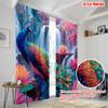 2pcs  2D Plane Printing Curtains Digital Printed Colorful Peacock Design Polyester Easy Install (without Rod) Decorations For