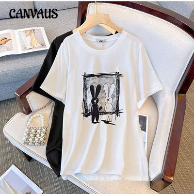 Übergröße Damen Retro Kurzarm T-Shirt Lockere Oberteile Sommer