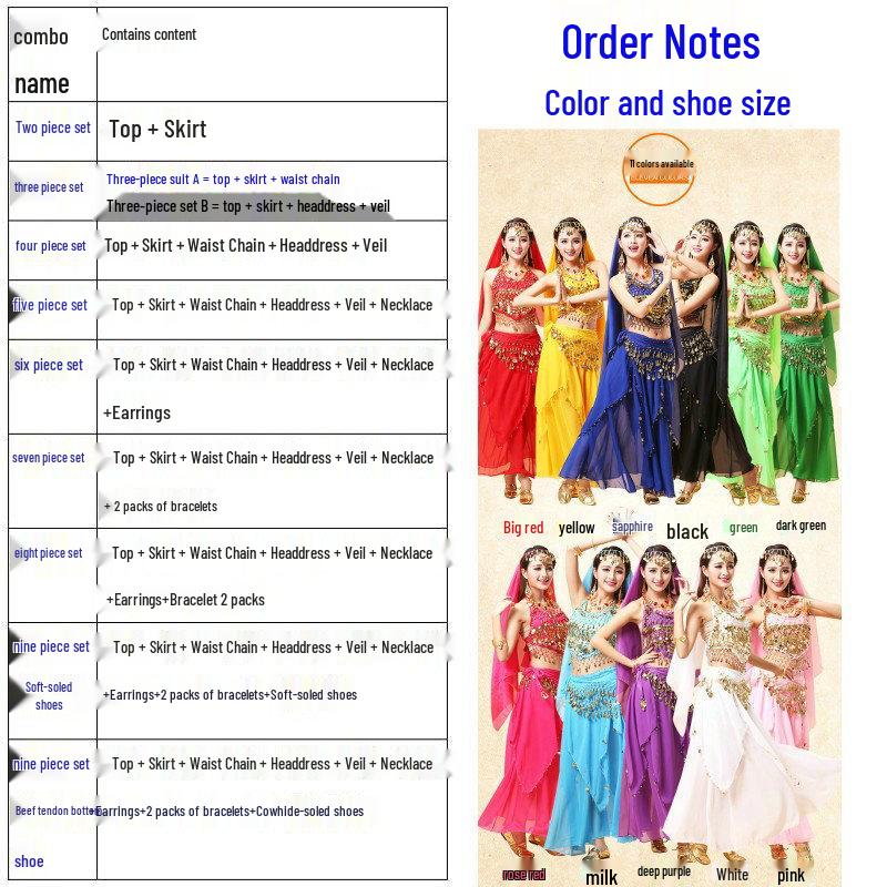 Set Costume da Danza del Ventre Indiana da Donna - Abito Etnico da Esibizione sul Palco con Fascia per la Vita e Gonna