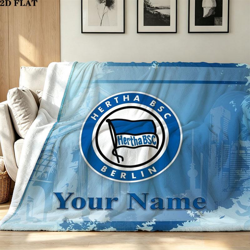 1PC Hertha BSC Custom Name Patterned Flannel Blanket Suitable For All Seasons for Home Decor Warmth and Comfort Gifts Holiday Present