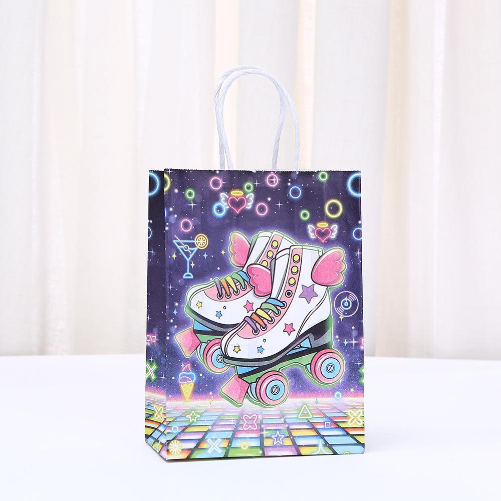 2026 NEW roller skate neon design paper bag gift wrapping bags for sweets personalized packaging kids party birthday gift bag