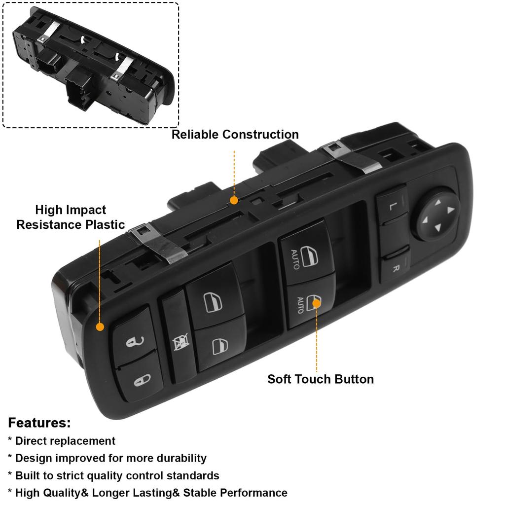 Front Left Driver Side Master Power Control Window Switch For Dodge Ram 1500 2500 3500 Truck Quad Mega Crew Cab 2009 2010 2011 2012 Replace 4602863AD