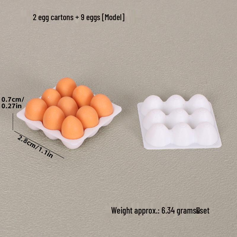 11-Piece Miniature Dollhouse Kitchen Food Set with Tray and Mini Eggs