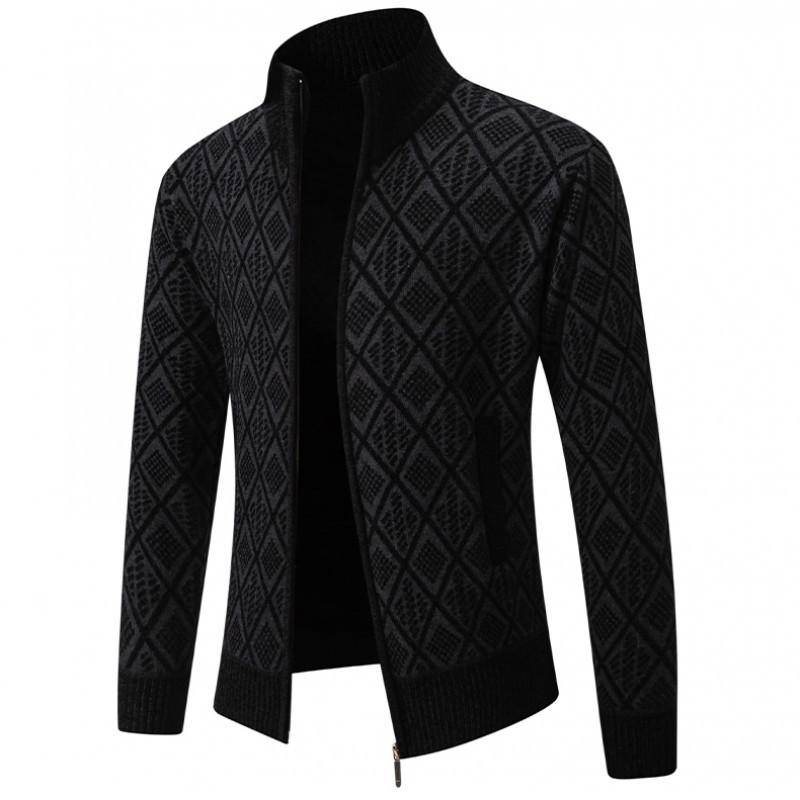 New Men's Sweater Korean Style Autumn and Winter Jacquard Trendy Casual Diamond-shaped Stand-alone Sweater Cardigan Jacket