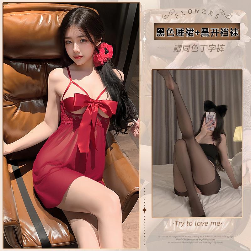 Sex underwear large size suspender lace temptation pajamas pure desire hollow lace-up sexy hot uniform free set