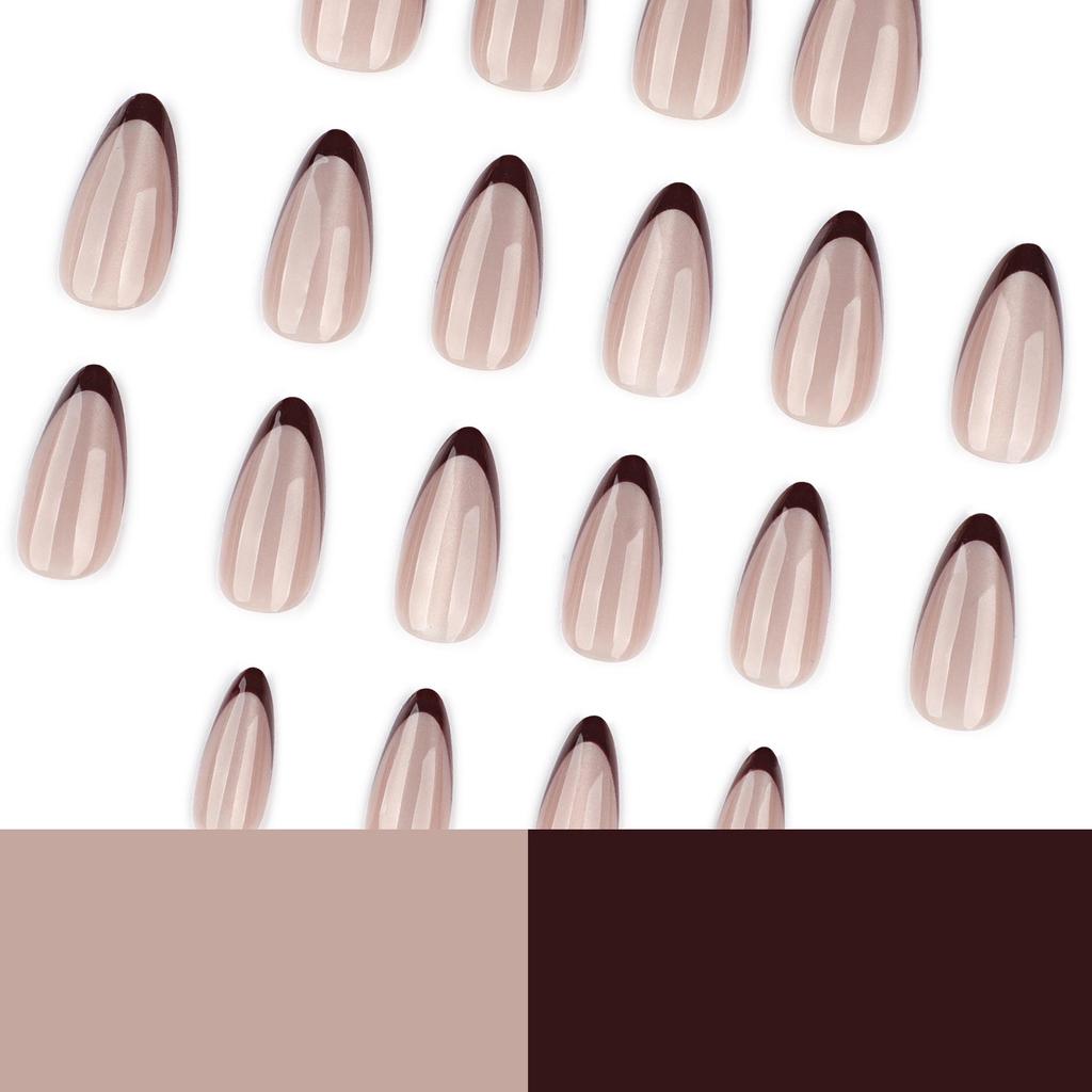 Cat Eye Flash Wearable Nails - French Red Almond-shaped Nail Tips (Medium Short)