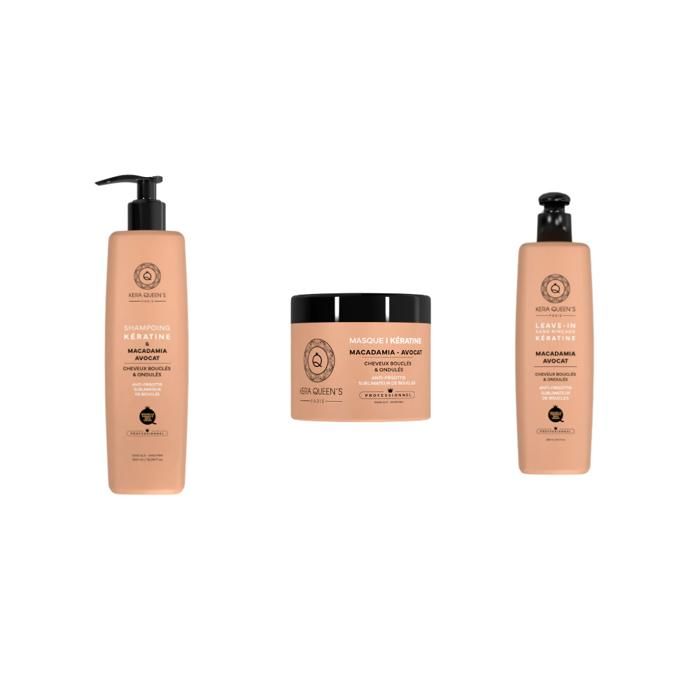 Kera Queen's Trio Kératine Et Macadamia Avocat Shampoing 500ml + Masque 500ml + LeaveIn 250 Ml