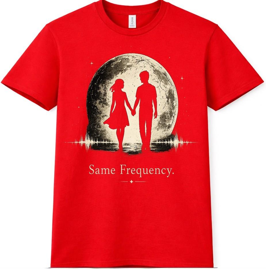 Couple TShirt Moon Love Same Frequency Valentines Gift Matching His Her Tee S