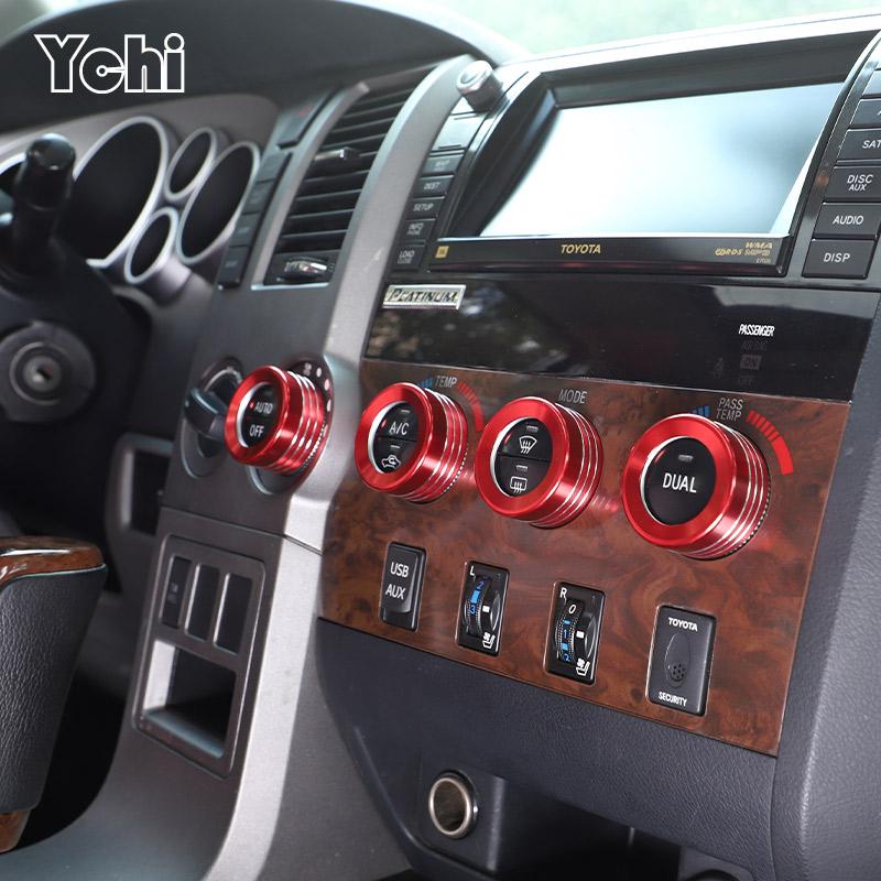 Car Air Condition Knob Audio Volume Control Button Circle Decoration Trim Ring Cover For Toyota Tundra 2007-2013 Accessories