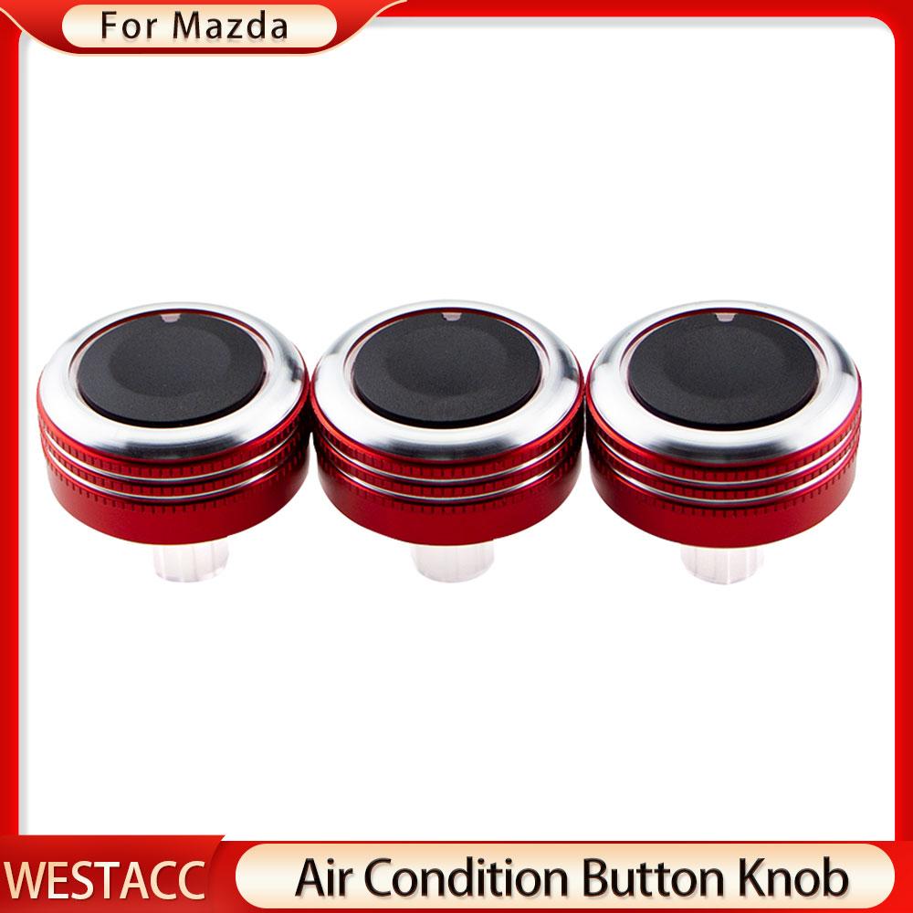 3Pcs/set Aluminum Alloy Air Conditioning Knob AC Knob Cover for Mazda 3 BL 2010 - 2013 Heat Control Switch Button