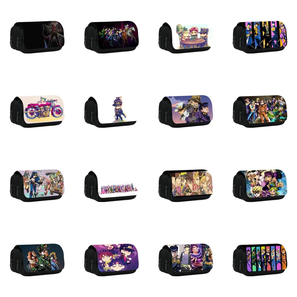 Jojos Bizarre Adventure Print Double Layer Pencil Case With Large Capacity For Study And Office Use