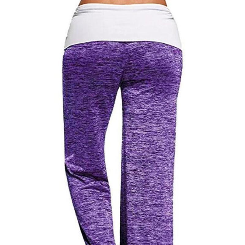 Hot Dames Kleurblok Wijde Pijpen Yoga Broek Midden Taille Losse Lange Broek Hofbroek Dames Sportbroek Trekkoordbroek