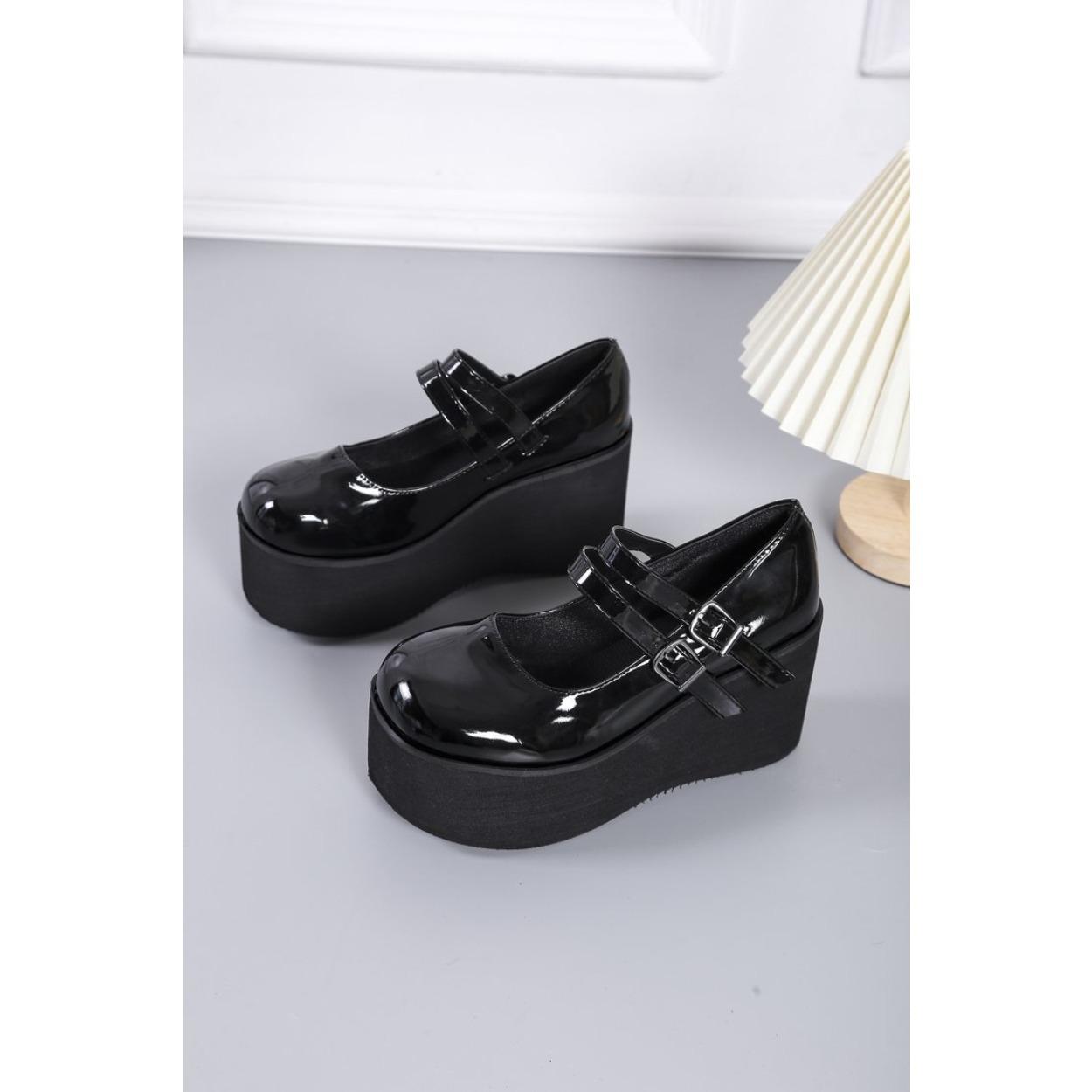 

Винтажные туфли Мэри Джейн с круглым носком из лакированной кожи, большого размера 43, весенние, на подошве-маффин, на танкетке, из лакированной кожи, с мелким вырезом, женские туфли 43