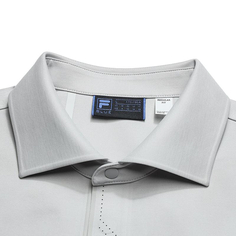 FILA Blue Fashion Simple Quality Casual Business Solid Color Versatile Gentleman Knitted Long Sleeve Polo Shirt Men tops Void-Gray F11M612211FGY