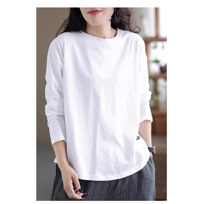 Autumn And Winter Vintage Solid Color Long Sleeved Loose T Shirt Base Shirt