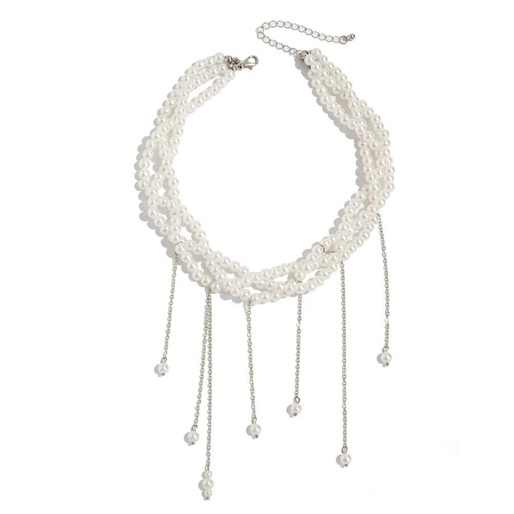 Jewelry Accessories Imitation Pearl Choker Necklace Stacking Tassel Pendant Women Wrap Necklaces