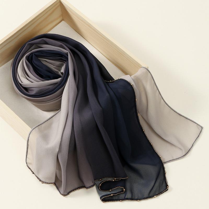 Fashion Unilateral L-shaped Hot-selling Gradual Change Chiffon Breathable Scarf Malaysia Indonesia Popular Chain Long Scarf Headscarf Women