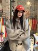 Women's Retro Grey Short Wool Coat with Stand Collar for Spring/Autumn 2025