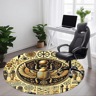 1 Stück Ägyptische Symbole Büro Runder Teppich, Unter Bürostühlen Schlafzimmer Wohnzimmer Heimdekoration, Raumdeko, In Verschiedenen Größen Erhältlich