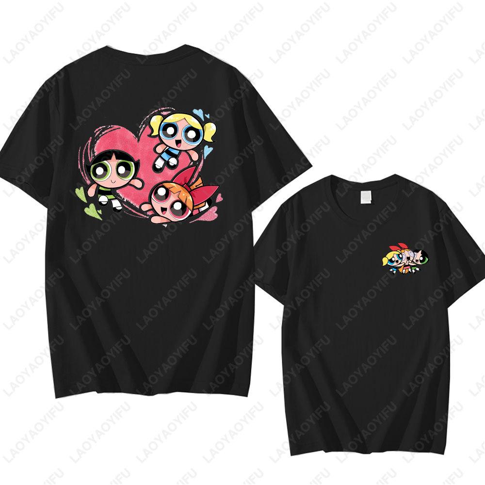 The Powerpuff Girls Anime Tshirt Trendy Kawaii Woman Clothing O Neck Summer Cotton Short Sleeve Tee Retro Trend Cool Street Tops