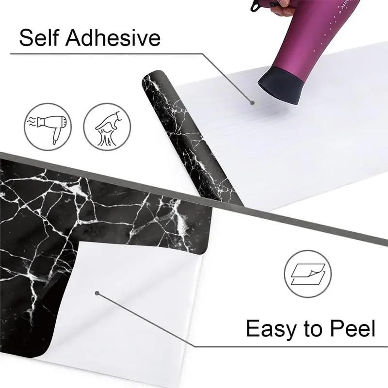 Schwarzer Diamant Granit Marmor Tapete, Abnehmbares Wasserdichtes Selbstklebendes Arbeitsplattenpapier für Schränke und Küchen