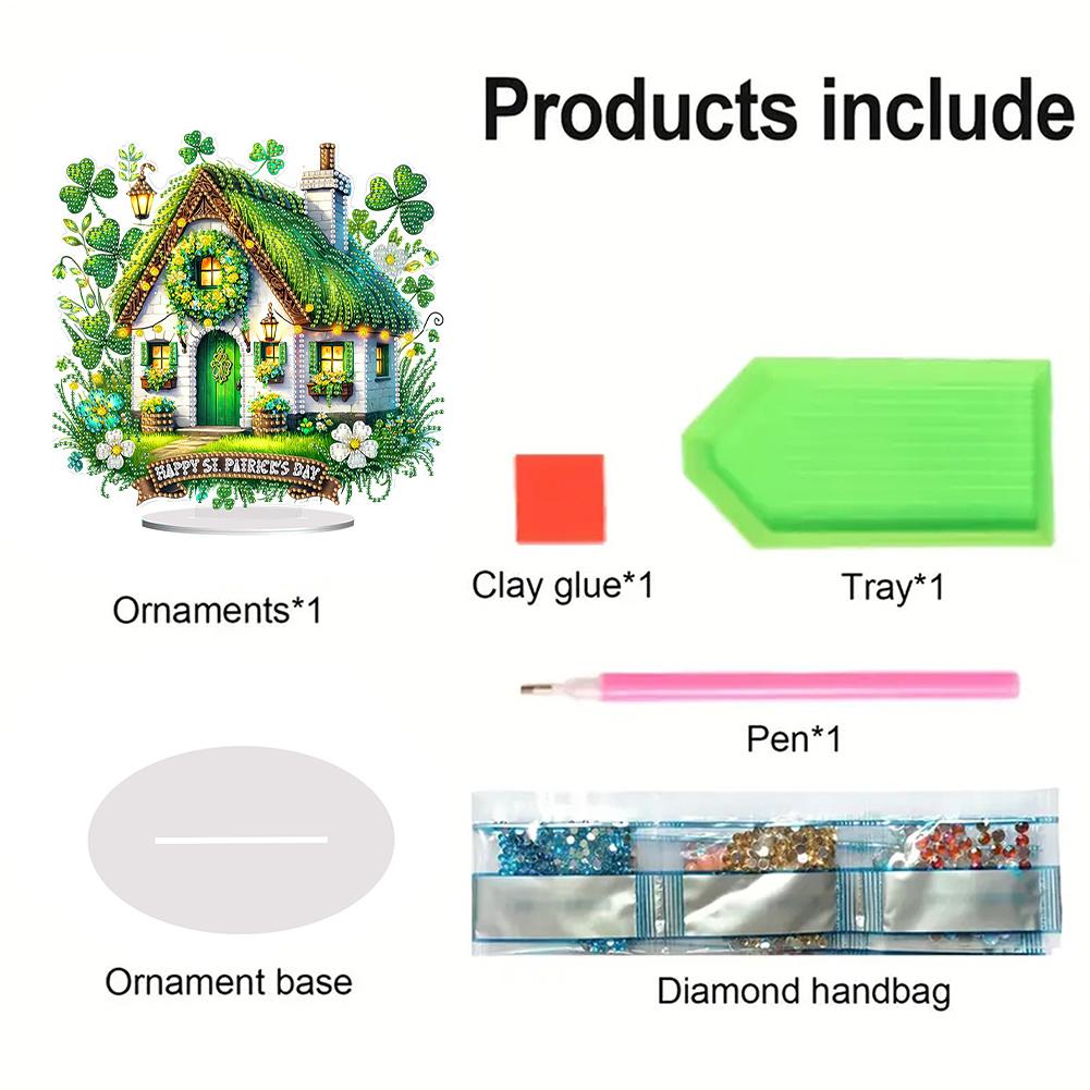 2D Flat St. Patricks Day Cottage DIY Diamond Painting Tabletop Ornaments Kit Desktop Diamond Art Kits Bedroom Table Decoration
