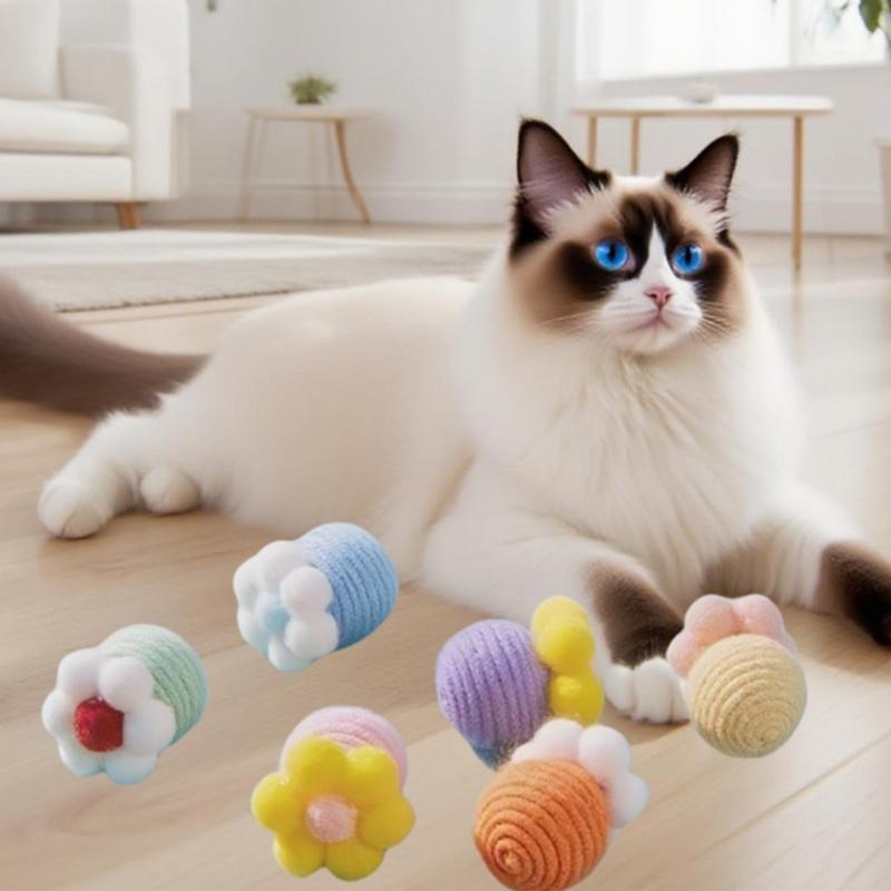 6PCS Linen Cotton Cats Teasing Toy with Flower Design and Soundable Bells for Safe Pet Entertainment Enrichement Toy
