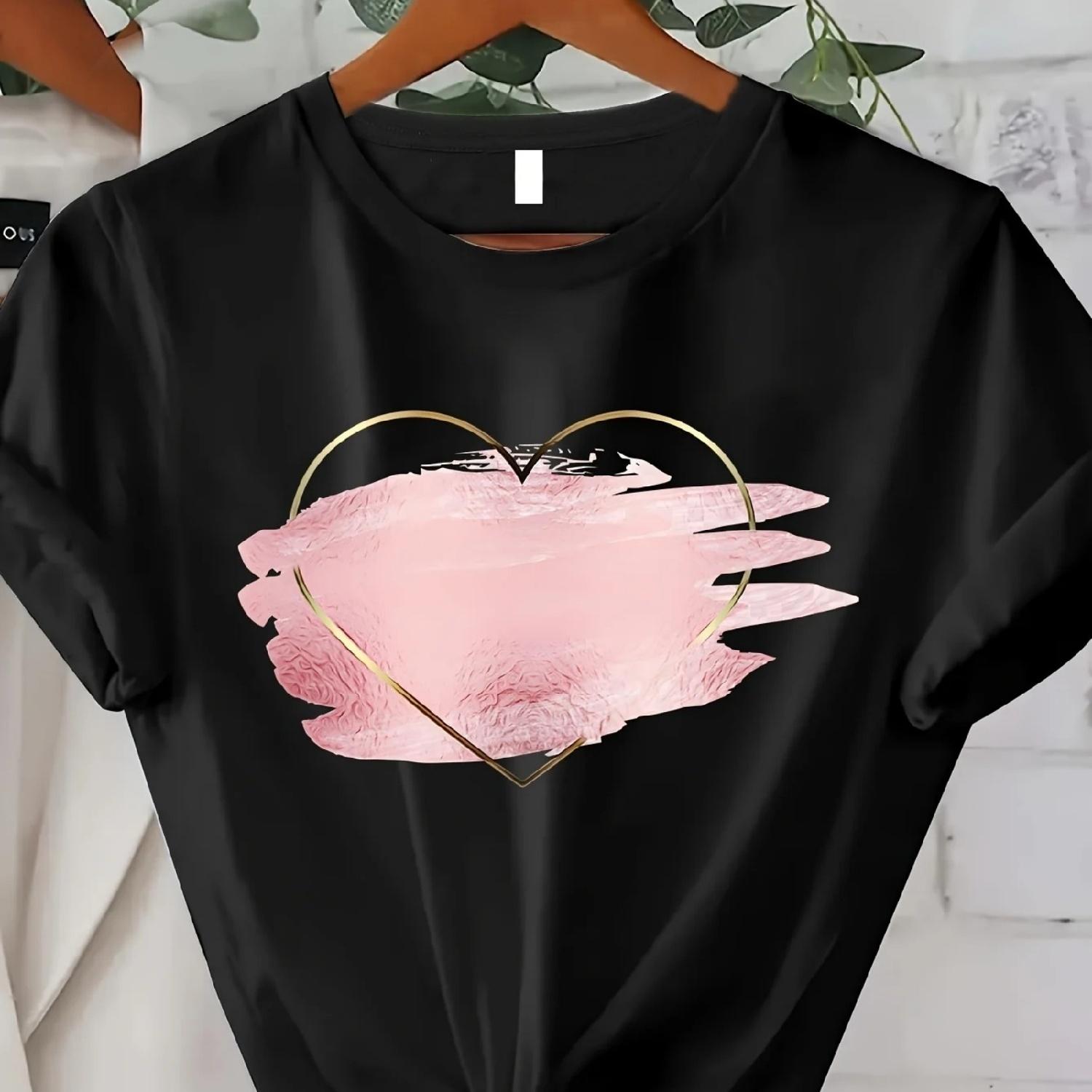 

Length Women s Casual Top Spring Summer Collection Geometric Heart Print T-Shirt Polyester Regular XXXXXL різнокольоровий