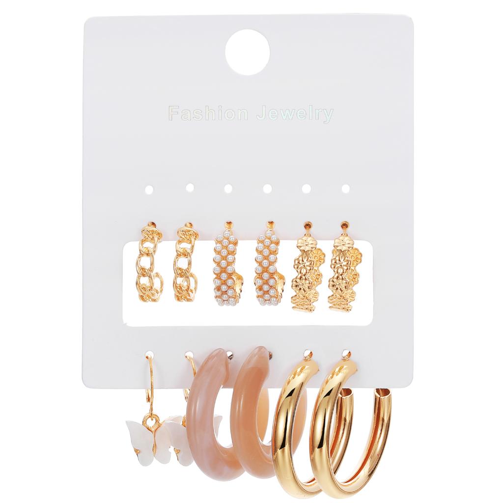 2023 Fashion Women's Earrings Pearl Pink Diamond Carded Earrings Butterfly Pearl Khaki Resin Carded Multi-Layered C-Shaped Pentagram Snake Pattern