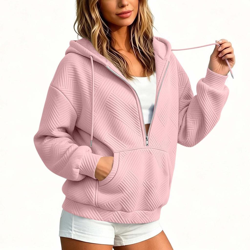 Women's Casual Loose Fit Hooded Zip-Up Sweatshirt