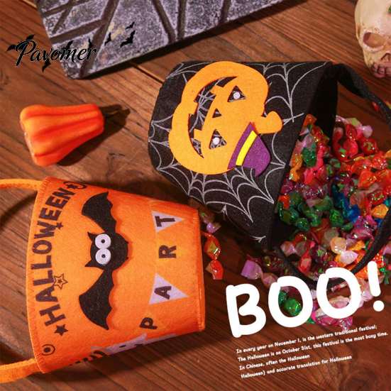 Großer Süßigkeitenspender Halloween Süßes oder Saures Eimer für Kinder, Kürbisgesicht Geist Fledermaus Katze Rollenspiel Requisiten Snackkorb, mit Griff Party