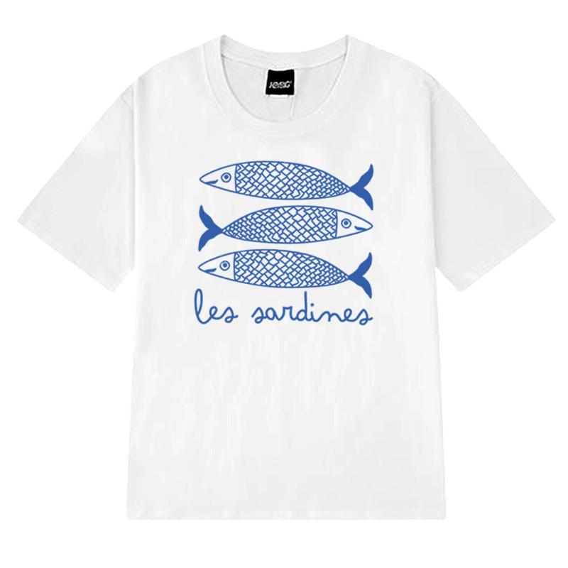 Summer High Quality Trend Sardine Printed T Shirts 2025 Men Women Harajuku Fashion Short Sleeve Tshirt Unisex 100 Cotton Tops