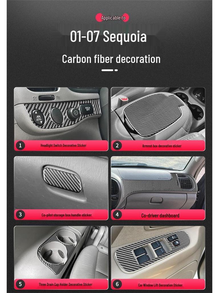 Toyota 01-07 Sequoia Karbonszálas Belső Középkonzol Pohártartó Matrica