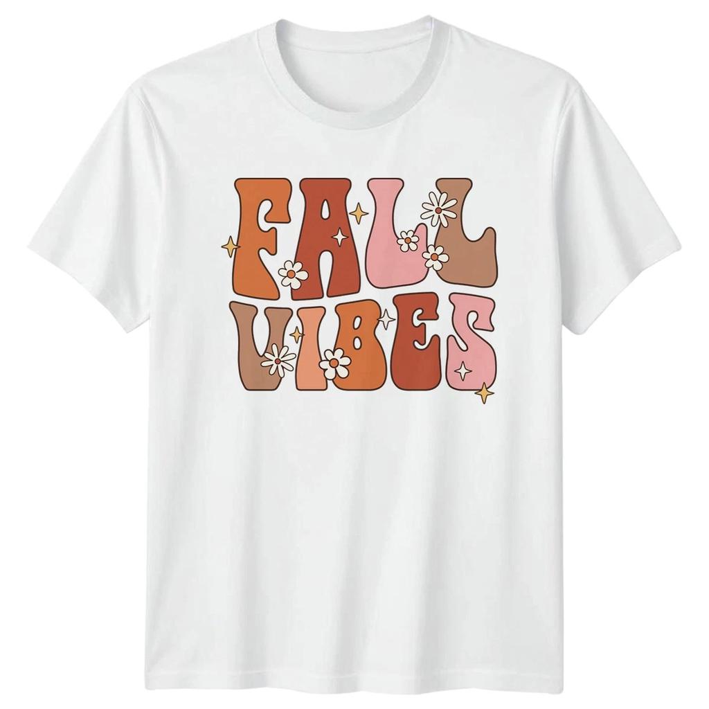 Fall Vibes Womens T-Shirt Retro Groovy Autumn Season Gift For Her