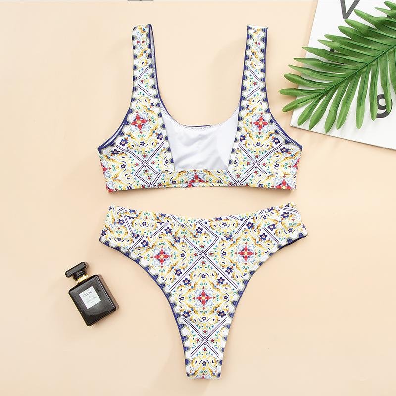 Ethnic Retro Print Swimming Suit For Women High Waist Bikini Set Push Up Swimsuit Beachwear Summer Backless Swimming Suit