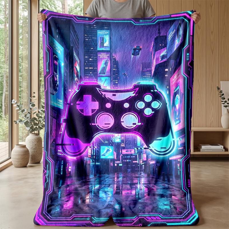 Cyberpunk Game Controller Blanket Personalized Name Flannel Blanket Soft Cozy Plush Throw for Sofa Bed Lightweight Home Decor