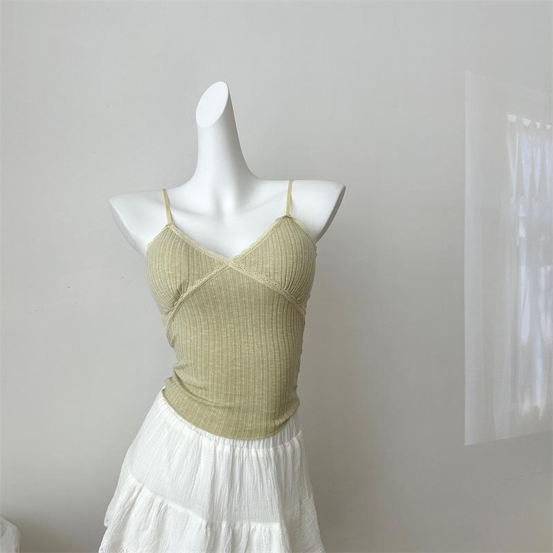 Sleek V-Neck Lace Camisole: Covers Underarm Fat, Built-in Pads, Beautiful Back Design