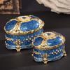 Korean Palace Metal Rhinestone Oval Jewelry Ring Box - European Style, Perfect for Birthday or Wedding Gifts