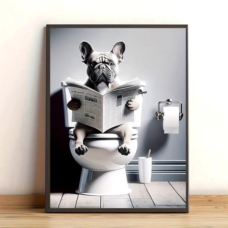 Humorous Bathroom Decor Poster with Dog Reading Newspaper 21X30CMNo Framed